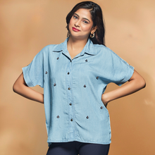 Load image into Gallery viewer, 5048 Crystal Studded Denim Shirt