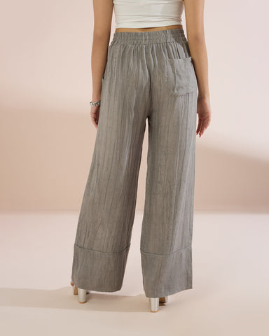 4237 Wide-Hem Linen Trousers with Flare