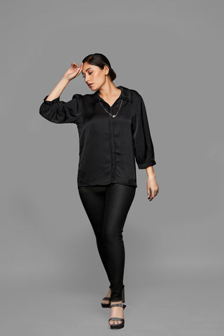 5021 Women's Satin Shirt with attached necklace