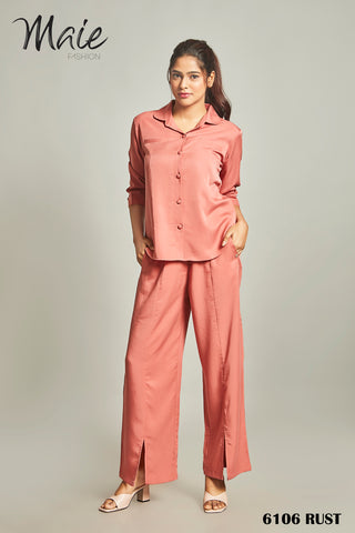 6106 Women's Classic Solid Button-Down Co-Ord Set