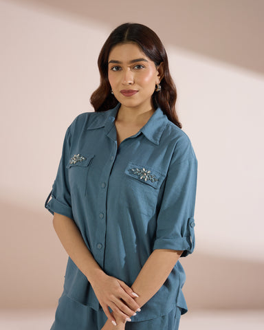 6113 Shirt Set With Stonework