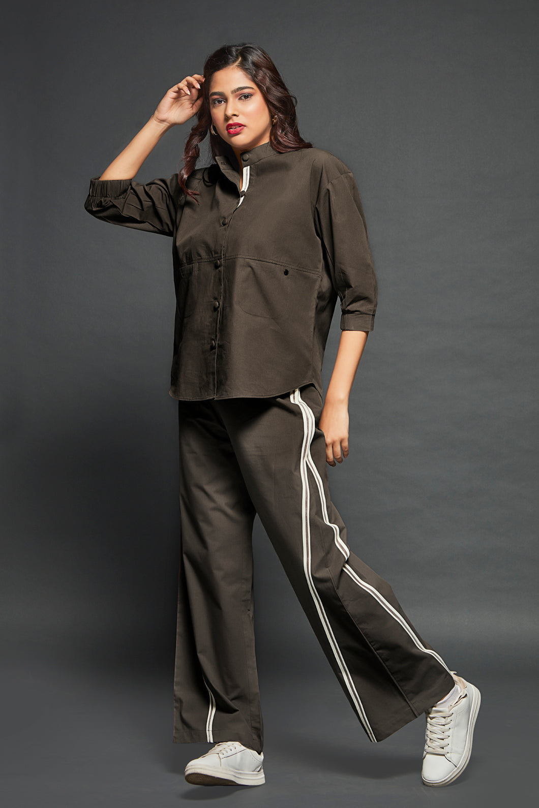 6117N  Cotton Ponlin Striped Co-ord Set