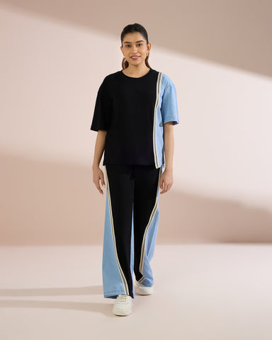 6196 Asymmetric two tone Denim Set